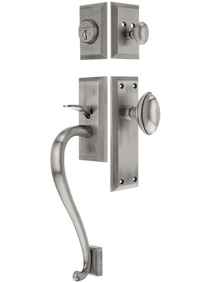 Fifth Avenue Entry Lock Set in Antique Pewter Finish with Eden Prairie Knob and
